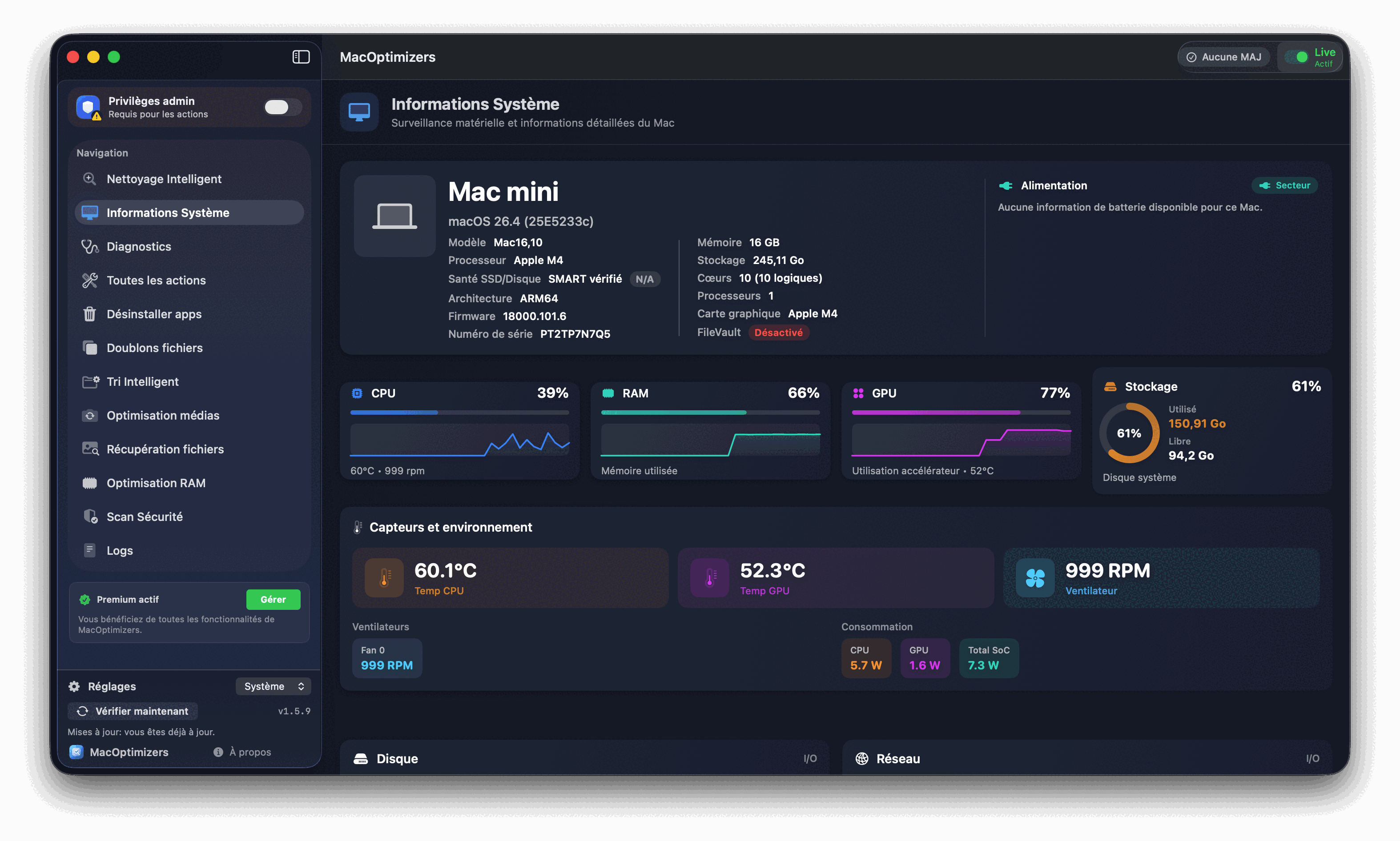 Informations système macOS - CPU RAM températures